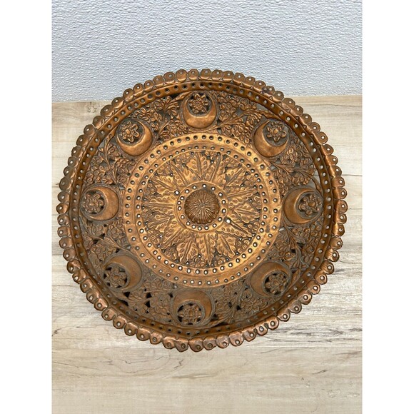 Other - Vtg Copper Morocan Hand Made Pierced 15" Fruit Bowl Wall Decor Dish